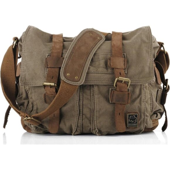 Stylish Army Green Canvas Laptop Bag - 6 Pocket Design for Ultimate Convenience